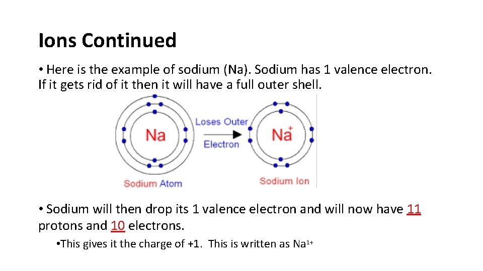 Ions Continued • Here is the example of sodium (Na). Sodium has 1 valence