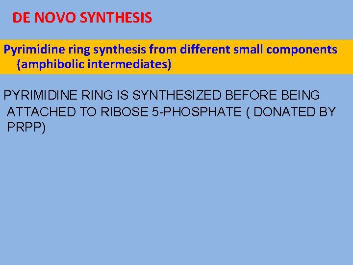 DE NOVO SYNTHESIS Pyrimidine ring synthesis from different small components (amphibolic intermediates) PYRIMIDINE RING