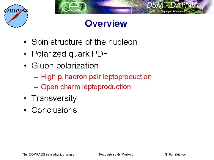 Overview • Spin structure of the nucleon • Polarized quark PDF • Gluon polarization