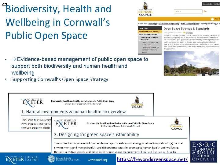 41 Biodiversity, Health and Wellbeing in Cornwall’s Public Open Space • Evidence-based management of