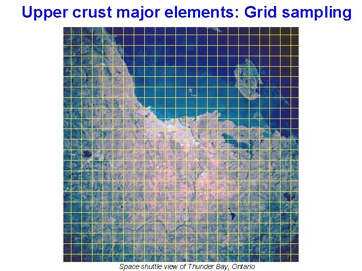 Upper crust major elements: Grid sampling Space shuttle view of Thunder Bay, Ontario 