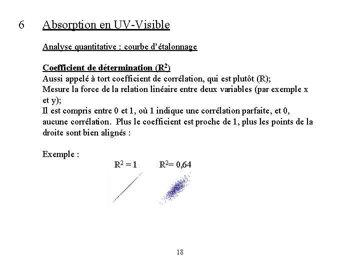 6 Absorption en UV-Visible Analyse quantitative : courbe d’étalonnage Coefficient de détermination (R 2)