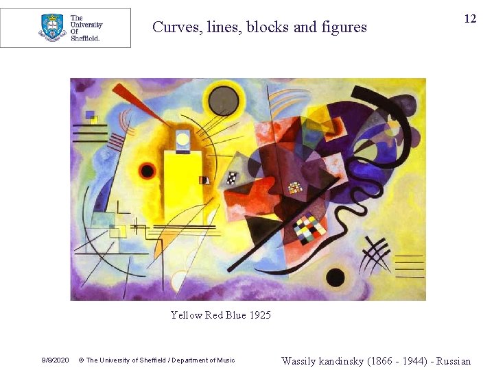 Curves, lines, blocks and figures 12 Yellow Red Blue 1925 9/9/2020 © The University