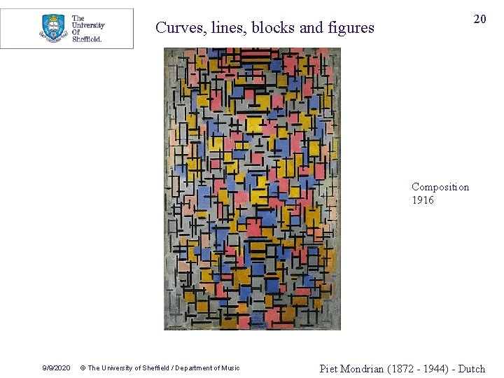 20 Curves, lines, blocks and figures Composition 1916 9/9/2020 © The University of Sheffield