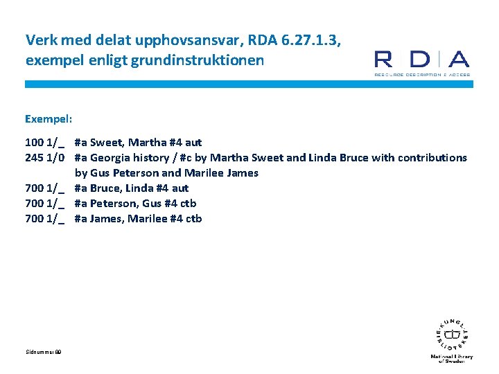 Verk med delat upphovsansvar, RDA 6. 27. 1. 3, exempel enligt grundinstruktionen Exempel: 100