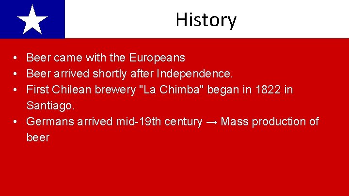 ★ History • Beer came with the Europeans • Beer arrived shortly after Independence.