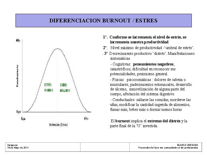 DIFERENCIACION BURNOUT / ESTRES 1º. Conforme se incrementa el nivel de estrés, se incrementa