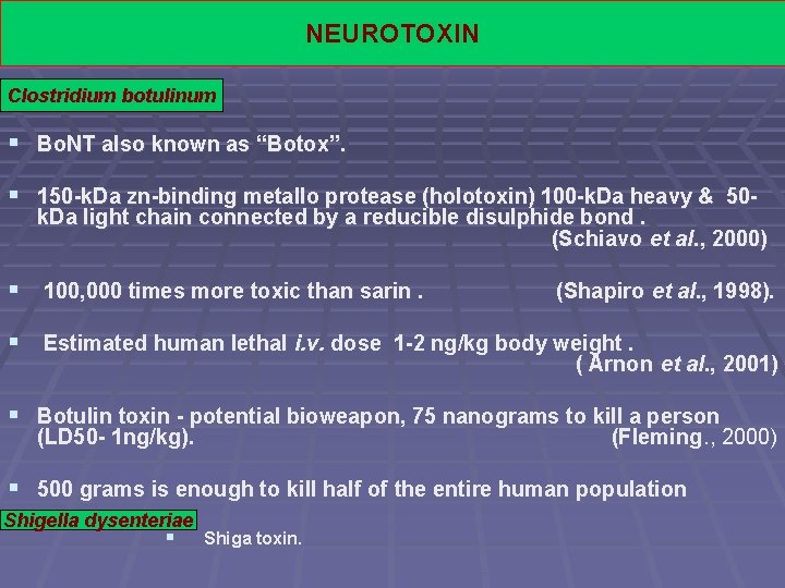 NEUROTOXIN : Clostridium botulinum § Bo. NT also known as “Botox”. § 150 -k.