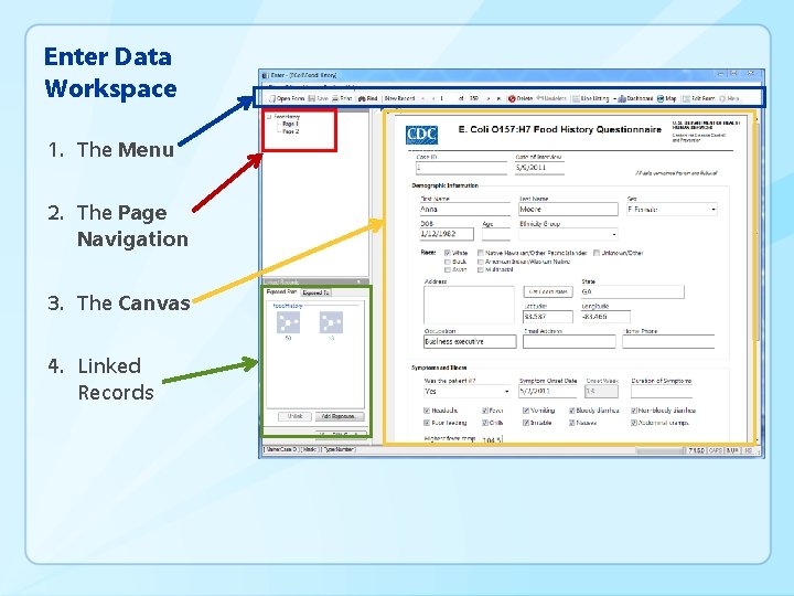 Enter Data Workspace 1. The Menu 2. The Page Navigation 3. The Canvas 4.