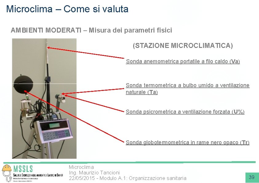 Microclima – Come si valuta AMBIENTI MODERATI – Misura dei parametri fisici (STAZIONE MICROCLIMATICA)