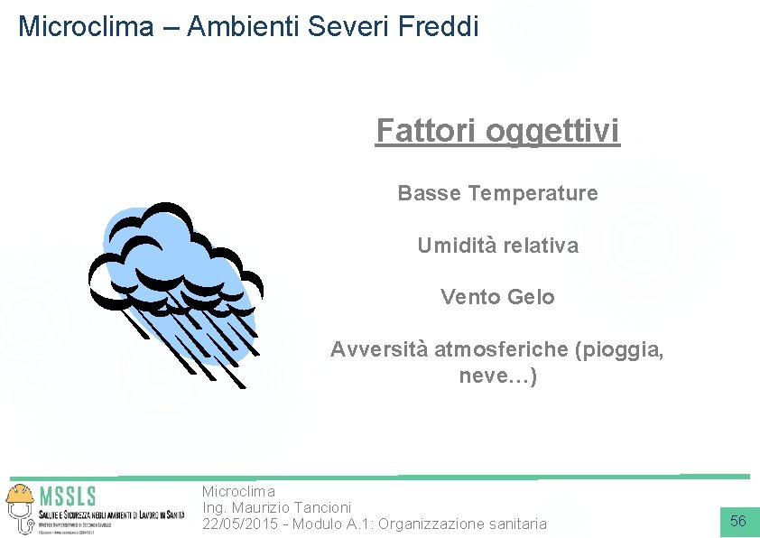 Microclima – Ambienti Severi Freddi Fattori oggettivi Basse Temperature Umidità relativa Vento Gelo Avversità