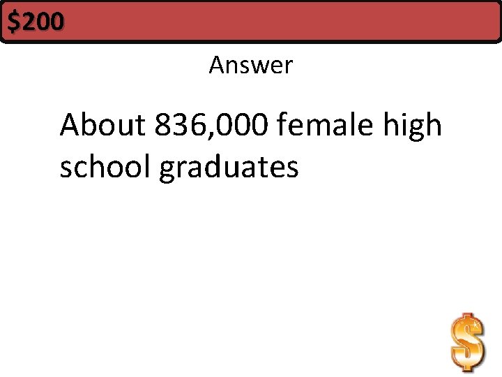 $200 Answer About 836, 000 female high school graduates 