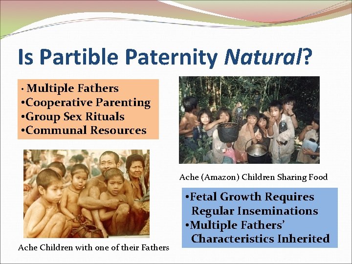 Is Partible Paternity Natural? • Multiple Fathers • Cooperative Parenting • Group Sex Rituals