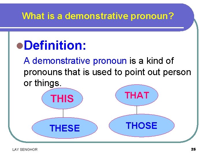 What is a demonstrative pronoun? l. Definition: A demonstrative pronoun is a kind of