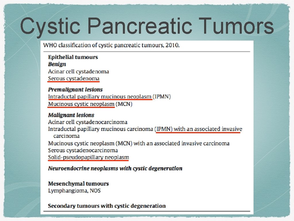 Cystic Pancreatic Tumors 
