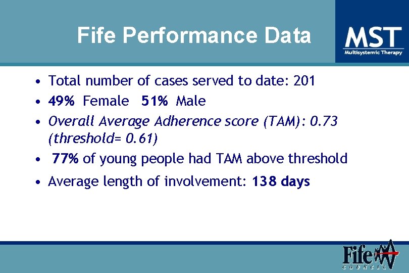 Fife Performance Data • Total number of cases served to date: 201 • 49%