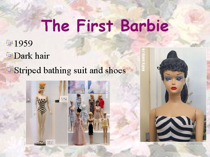 The First Barbie 1959 Dark hair Striped bathing suit and shoes 