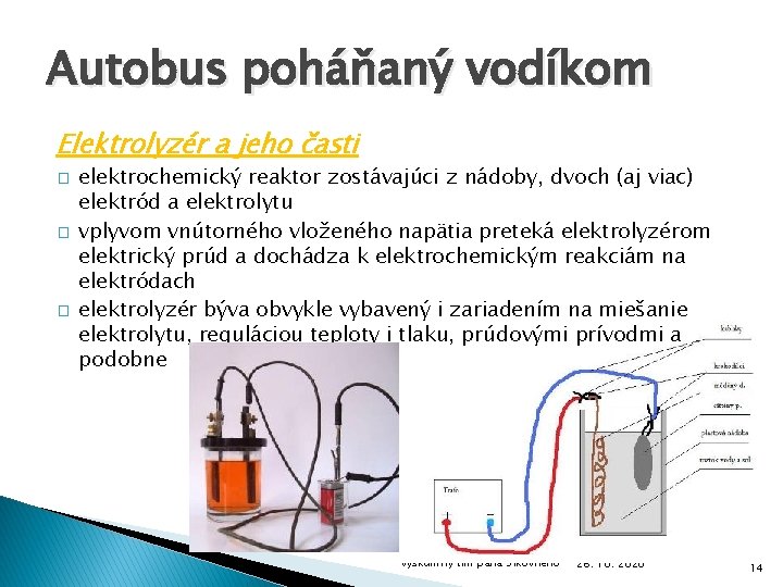 Autobus poháňaný vodíkom Elektrolyzér a jeho časti � � � elektrochemický reaktor zostávajúci z