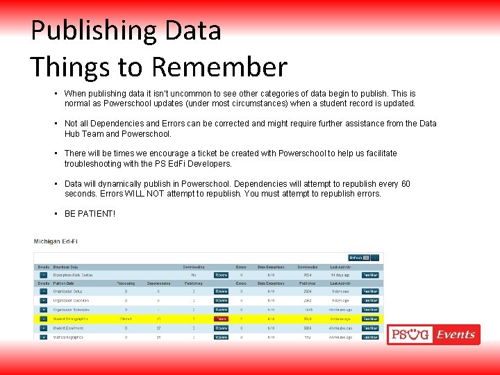 Publishing Data Things to Remember • When publishing data it isn’t uncommon to see