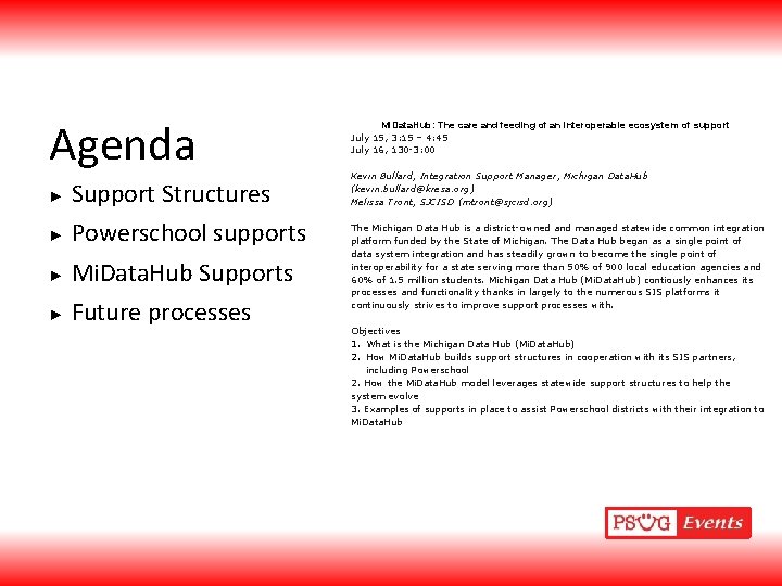 Agenda ► Support Structures ► Powerschool supports ► Mi. Data. Hub Supports ► Future