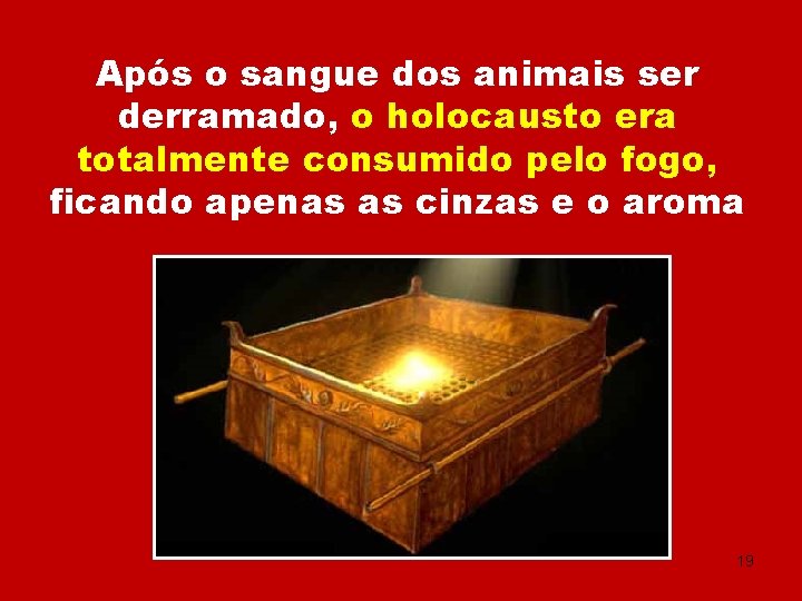 Após o sangue dos animais ser derramado, o holocausto era totalmente consumido pelo fogo,