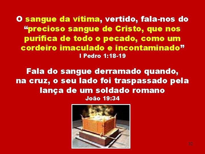 O sangue da vítima, vertido, fala-nos do “precioso sangue de Cristo, que nos purifica