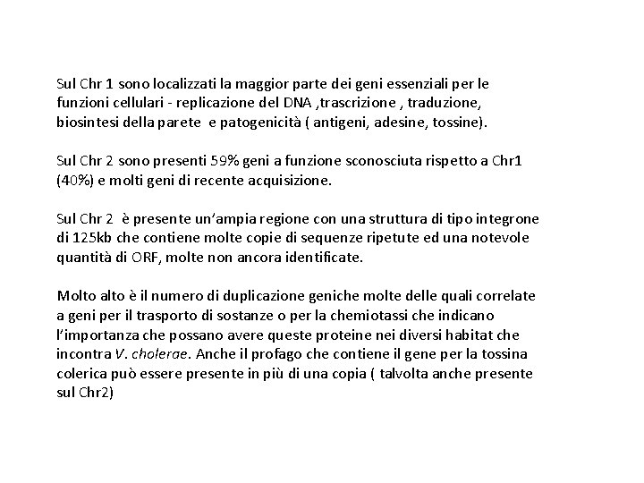 Sul Chr 1 sono localizzati la maggior parte dei geni essenziali per le funzioni