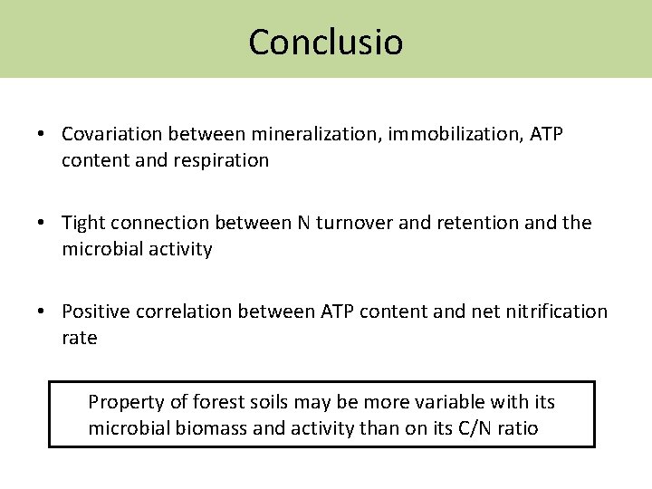 Conclusio • Covariation between mineralization, immobilization, ATP content and respiration • Tight connection between