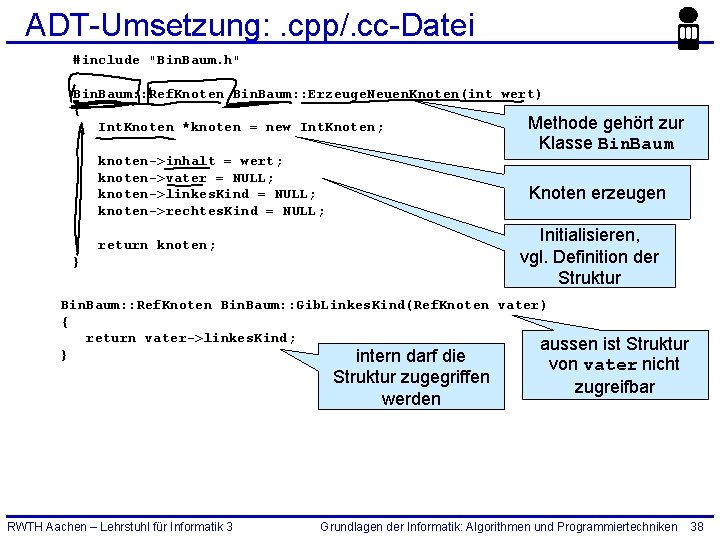 ADT-Umsetzung: . cpp/. cc-Datei #include "Bin. Baum. h" Bin. Baum: : Ref. Knoten Bin.