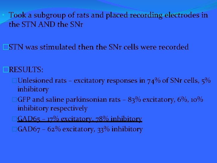  • Took a subgroup of rats and placed recording electrodes in the STN