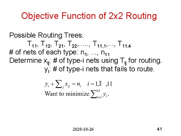 Objective Function of 2 x 2 Routing Possible Routing Trees: T 11, T 12,