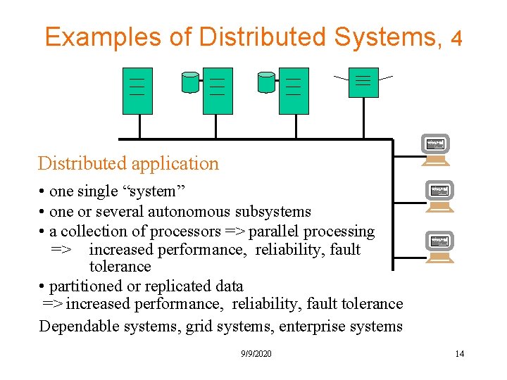 Examples of Distributed Systems, 4 Distributed application • one single “system” • one or