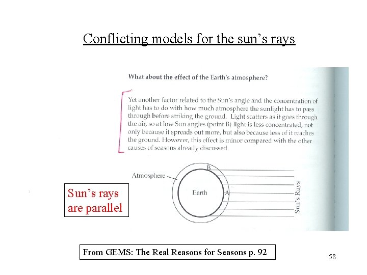 Conflicting models for the sun’s rays Sun’s rays are parallel From GEMS: The Real