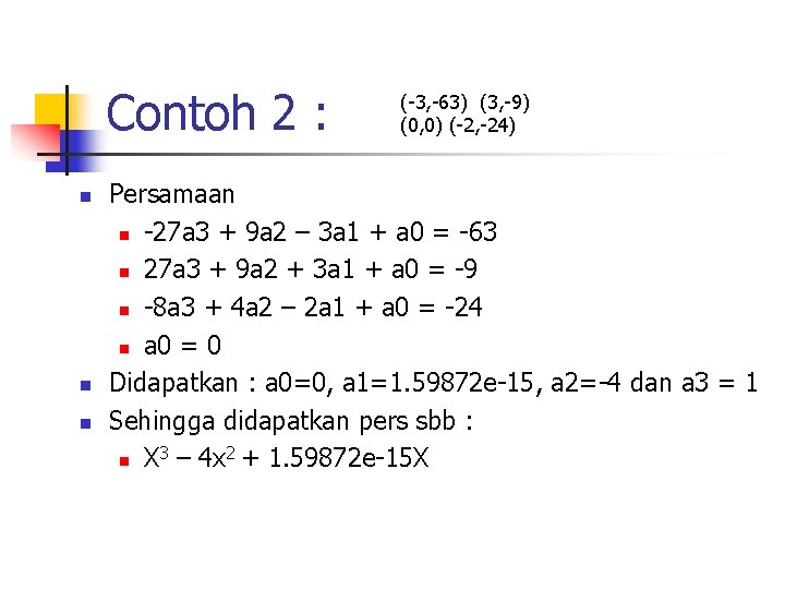 Contoh 2 : n n n (-3, -63) (3, -9) (0, 0) (-2, -24)