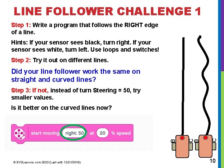LINE FOLLOWER CHALLENGE 1 Step 1: Write a program that follows the RIGHT edge
