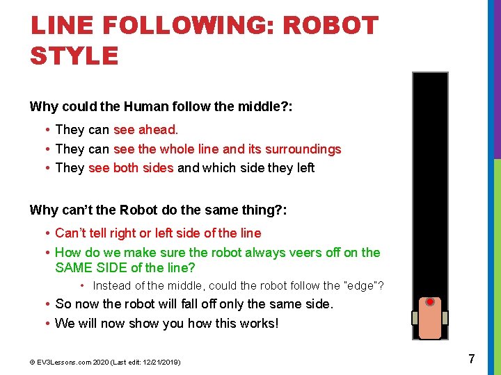 LINE FOLLOWING: ROBOT STYLE Why could the Human follow the middle? : • They