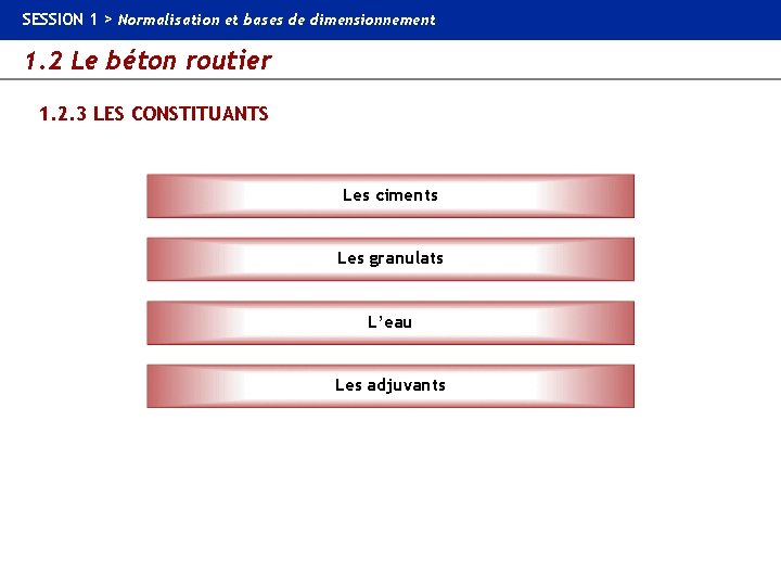 SESSION 1 > Normalisation et bases de dimensionnement 1. 2 Le béton routier 1.