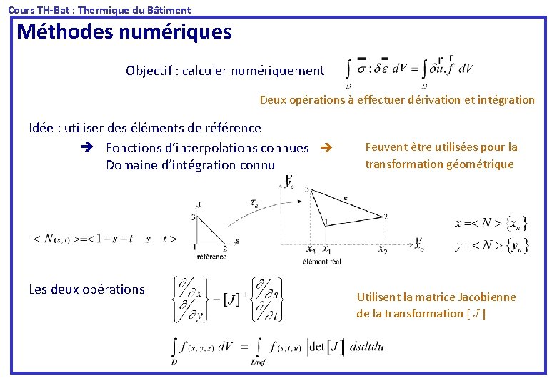  Cours TH-Bat : Thermique du Bâtiment Méthodes numériques Objectif : calculer numériquement Deux