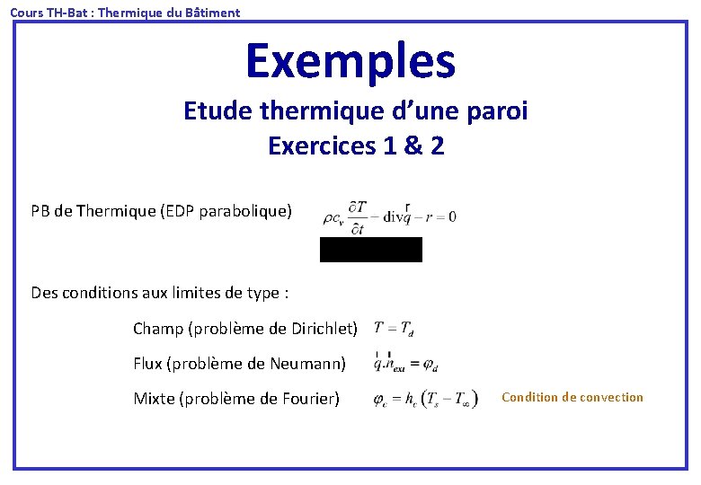  Cours TH-Bat : Thermique du Bâtiment Exemples Etude thermique d’une paroi Exercices 1