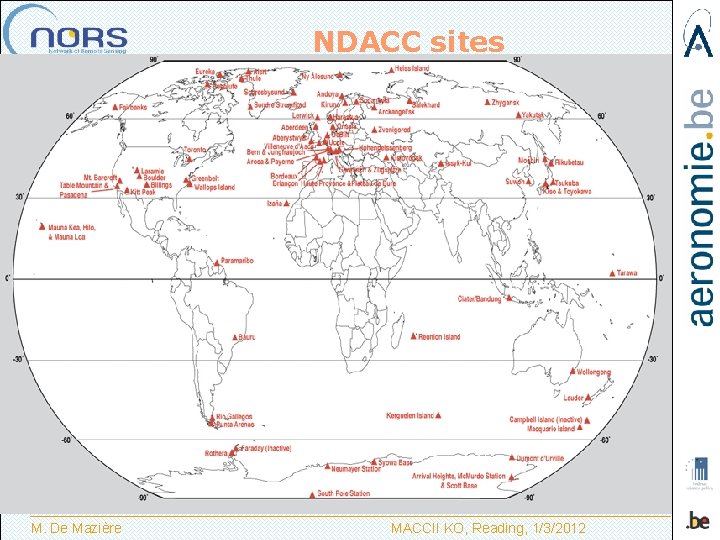 NDACC sites M. De Mazière MACCII KO, Reading, 1/3/2012 