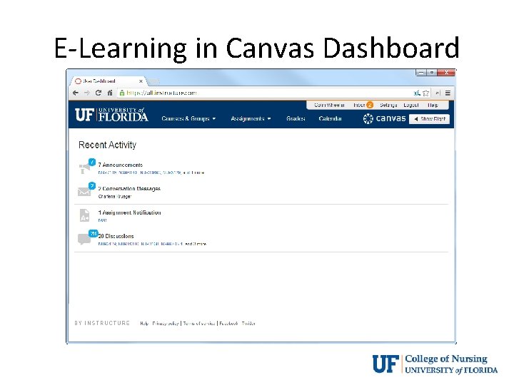 E-Learning in Canvas Dashboard 