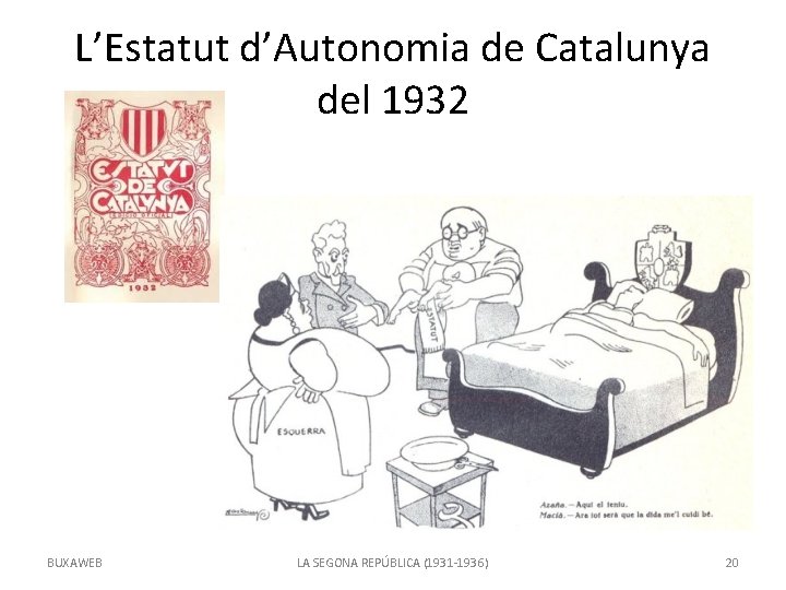 L’Estatut d’Autonomia de Catalunya del 1932 BUXAWEB LA SEGONA REPÚBLICA (1931 -1936) 20 