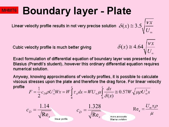 MHMT 6 Boundary layer - Plate Linear velocity profile results in not very precise MHMT 6 Boundary layer - Plate Linear velocity profile results in not very precise