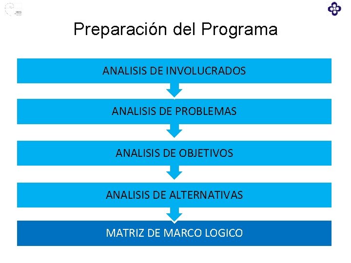 Preparación del Programa ANALISIS DE INVOLUCRADOS ANALISIS DE PROBLEMAS ANALISIS DE OBJETIVOS ANALISIS DE