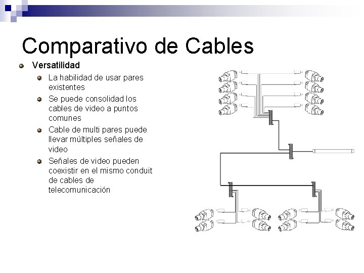 Comparativo de Cables Versatilidad La habilidad de usar pares existentes Se puede consolidad los