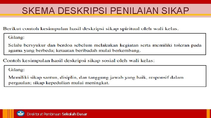 SKEMA DESKRIPSI PENILAIAN SIKAP Direktorat Pembinaan Sekolah Dasar 
