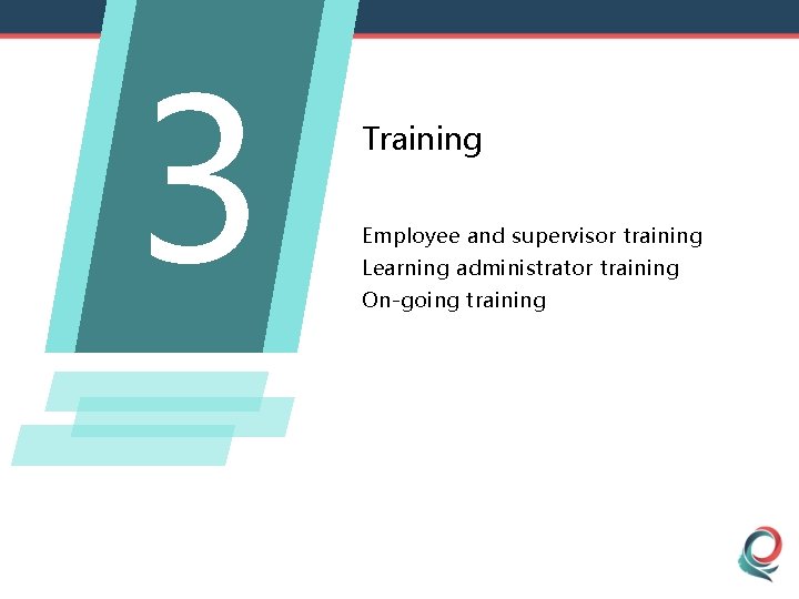 3 Training Employee and supervisor training Learning administrator training On-going training 