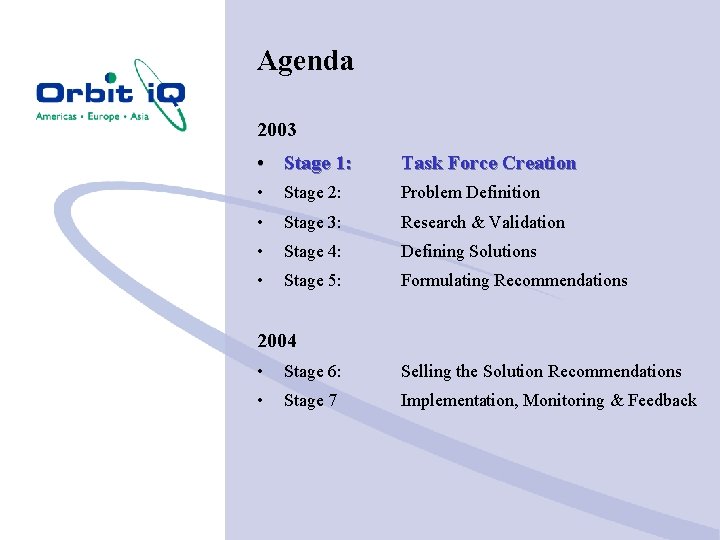 Agenda 2003 • Stage 1: Task Force Creation • Stage 2: Problem Definition •