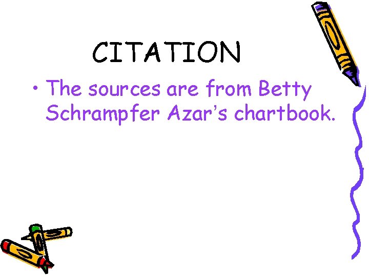 CITATION • The sources are from Betty Schrampfer Azar’s chartbook. 
