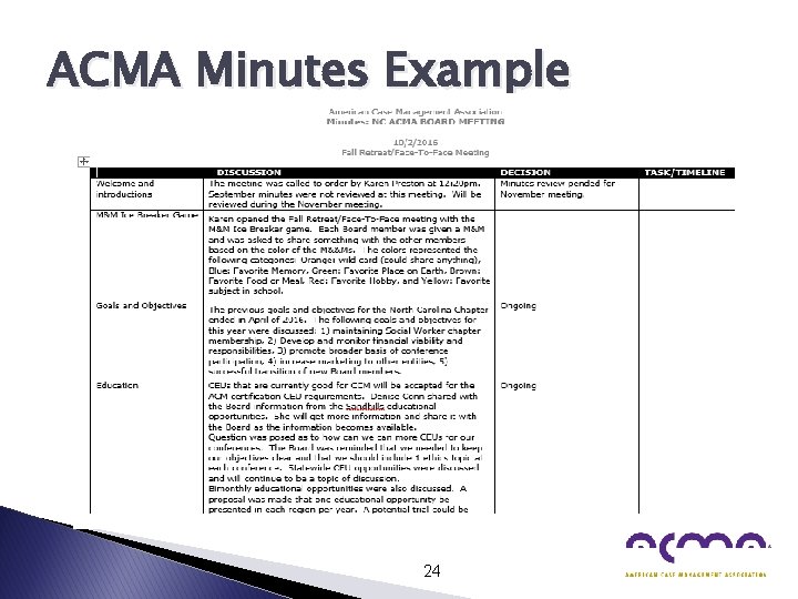 ACMA Minutes Example 24 